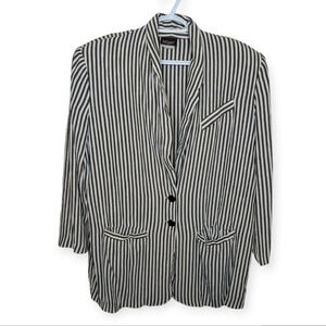 Vintage Leger 80s 90s Black White Striped Button Blazer Shoulder Pad Women Large